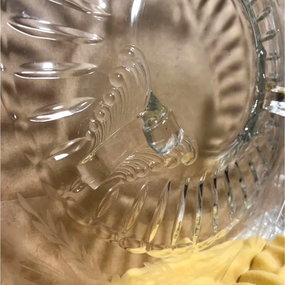 CAMBRIDGE Clear Glass Footed Centerpiece With Etched Floral Design 14”